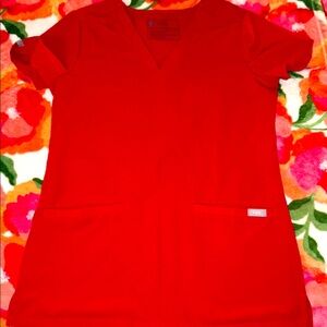 FIGS Casma Red V-Neck Scrub Top